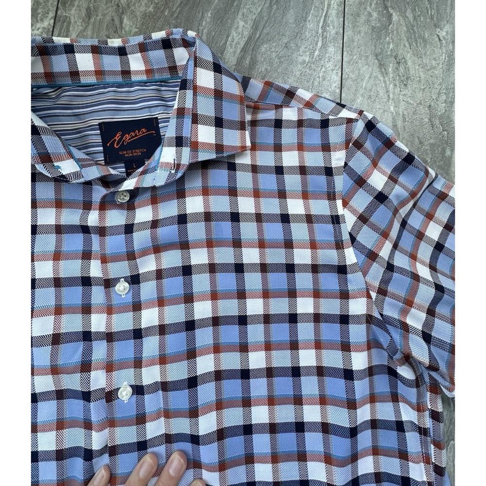 Egara Shirt Mens Slim Fit Check Cotton Non-Iron Flip Cuff Button Up Large
0251 - Picture 5 of 13